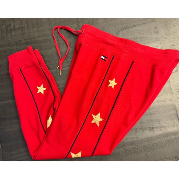 Tommy Hilfiger Sport Red Joggers Stars - Sz S - Picture 1 of 13